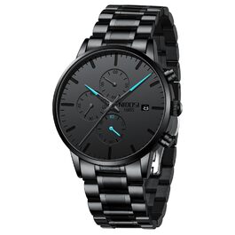 Годинник чоловічий NIBOSI аналоговий бізнес-хронограф, кажель, військовий, водостійкий, з нержавіючої сталі, для хлопців, блакитний