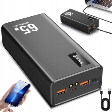 Потужний павербанк 50 000 mAh, чорний, з 4 USB-портами та швидкою зарядкою