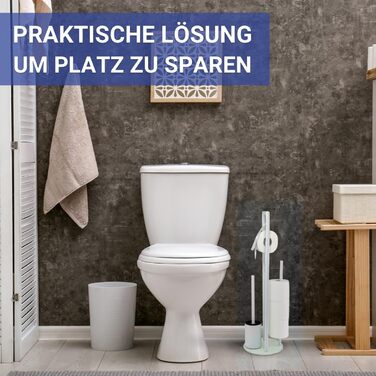 Набір для туалету WENKO Ravina 3-в-1, білий: щітка, тримач туалетного паперу, місце для 3 рулонів | Нержавіюча сталь та скло | 20 x 70 см