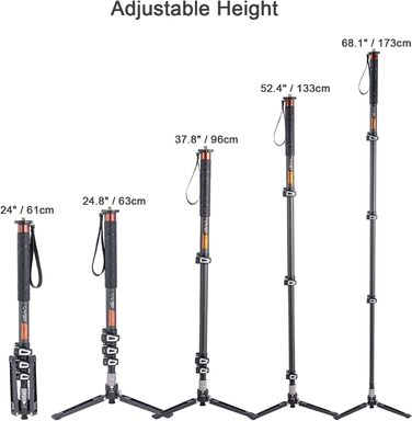 Штатив монопод Cayer з вуглецевого волокна, 172.7 см, телескопічний, для DSLR та відеокамер