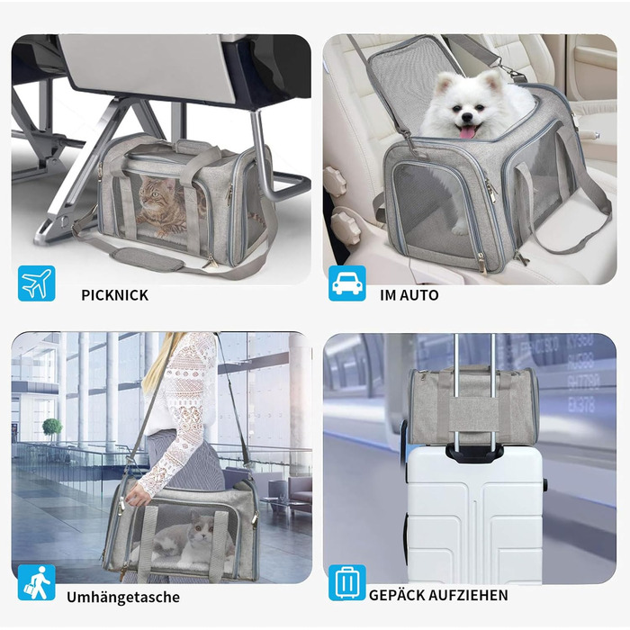Транспортна сумка для кота та собаки, переноска для собак, складана переноска для котів, портативна, до 5 кг, переноска для середніх собак та котів (M, сіра) 43 x 28 x 28 см