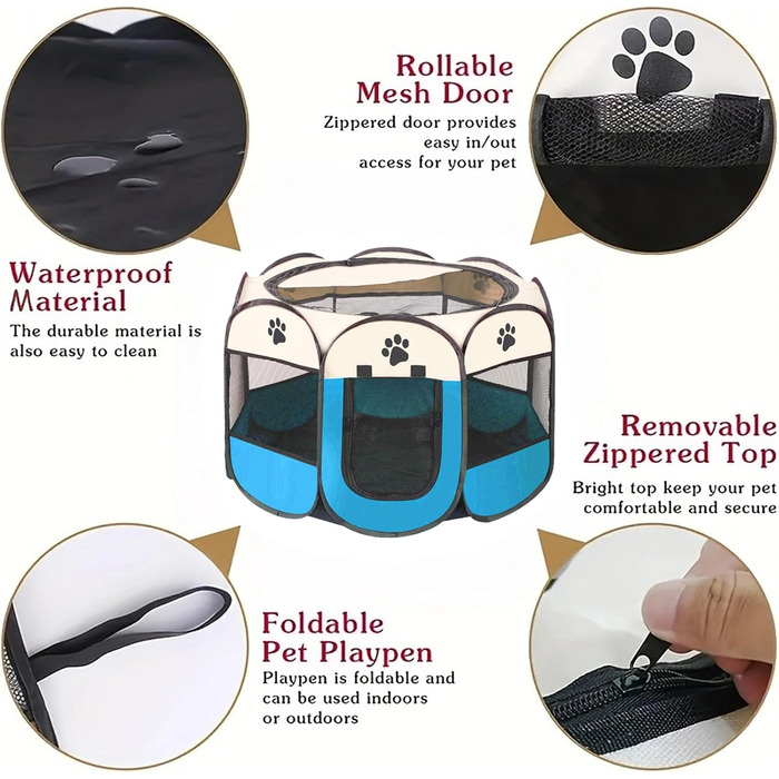 Змінний вольєр для цуценят, портативний огородження для собак, кроликів та котів (синьо-білий)