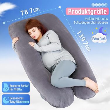 Подушка для вагітних TaiBest U-подібної форми, для сну, підтримка спини, сідниць та ніг (Поліестер, Темно-сірий) Бавовна, Темно-сірий колір
