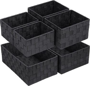 Posprica Drawer Organizer, Handwoven Storage Boxes Closet Divider for Desk, Dresser, Drawers, Cabinets, Cosmetic Organization, 4-Piece Set (Black, 6 Pieces)