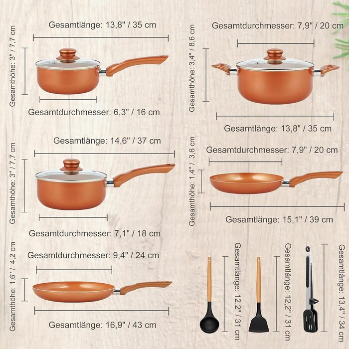Набір кухонного посуду з антипригарним покриттям, 11 предметів: каструлі, сковорідки, сотейник. Підходить для духовки та гриля (до 177°C). Кухонний набір, для дому, безпечний для миття в посудомийній машині. CW11-CP 11
