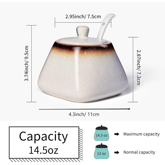 Керамічна цукерниця з ложкою, 430 мл, біла - для кухні, дому, кав'ярні