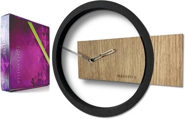 FLEXISTYLE Large Wall Clock without Ticking Sounds, Wood Art Black, Living Room, Bedroom, Made in EU, z216-2 (32cm)