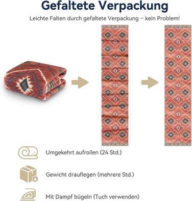 Килимок-довгий килим для коридору, кухні, з антиковзаючою основою, коротким ворсом, пральний, складаний, у стилі бохо – для коридору, кухні, вітальні та офісу, чорно-білий (60 x 240 см, червоний)
