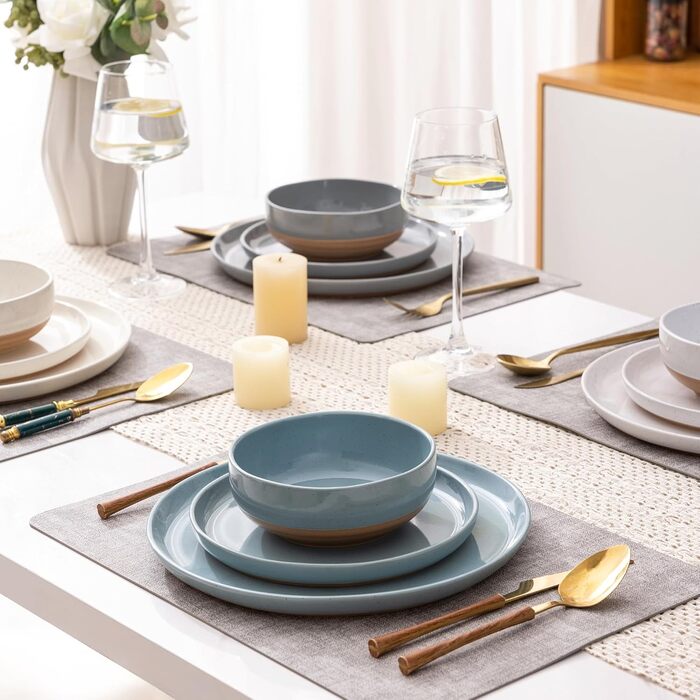 Набір керамічного посуду AmorArc для 4 осіб (12 предметів), рожевий. Ручна робота, хвилястий край, стійкий до подряпин, підходить для миття в посудомийній машині та використання в мікрохвильовій печі, ADW083