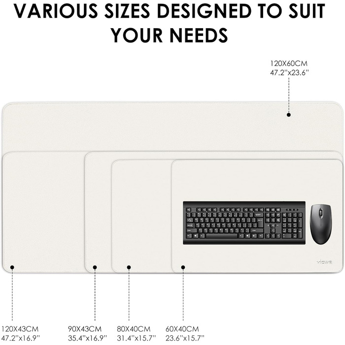 Підкладка на стіл Vicwe з PU-шкіри 80x40 см, біла. Килимок для миші, захист столу для офісу та дому