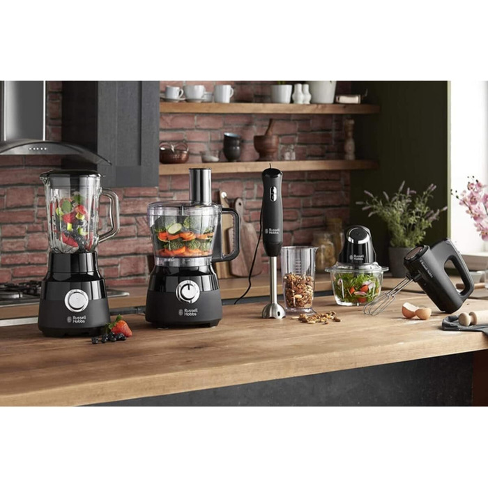 Міксер Russell Hobbs Handmixer Matt Schwarz 24672-56: 5 швидкостей + турбо, 2 насадки, зручна парковка