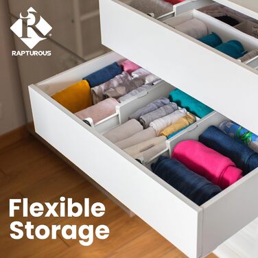 RAPTUROUS Adjustable Drawer Dividers, 8 inches high, expandable 13–22 inches, 6 pack, non-slip, for deep drawers in kitchen, bedroom, and closet (white)