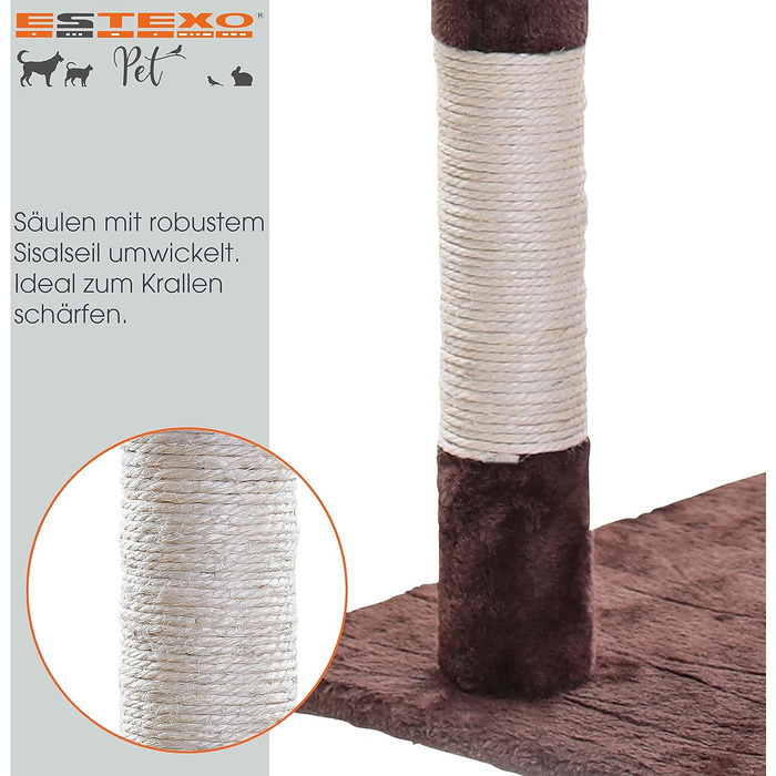 Кігтеточка для котів ESTEXO, ігровий комплекс, 112 см, XL, коричнева