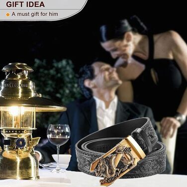 Чоловічий шкіряний ремінь з гравіюванням, вінтажний, з логотипом дракона, автоматична застібка, чорний, 122.5 см