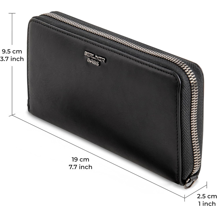 Жіночий гаманець Berliner Bags Lyon з натуральної шкіри, великий, з RFID захистом, чорний, у подарунковій коробці