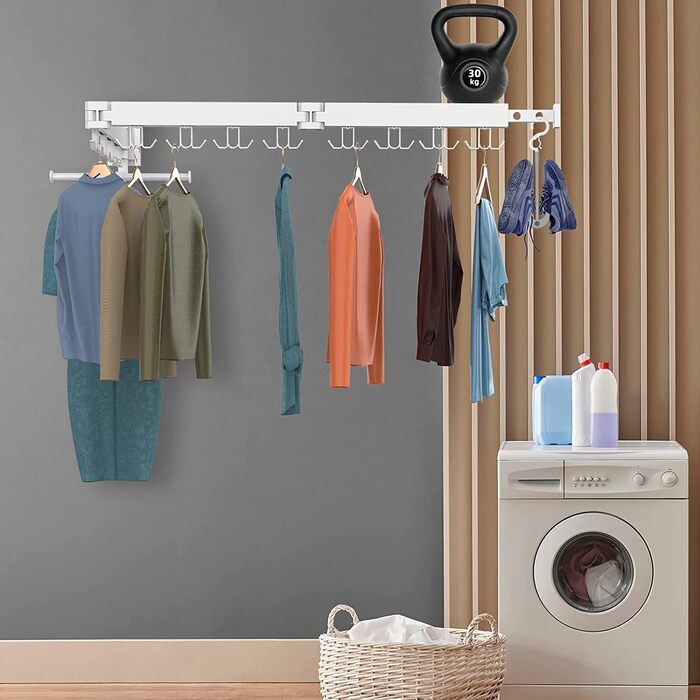 Сушарка для білизни Honeyhouse настінна розкладна, чорна, з кріпленням та тримачами для шкарпеток