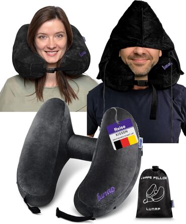 Подушка для шиї у подорожах Luna | Memory Foam, дихаюча, пральна | Для дорослих | Підходить для літака та авто | Сірий колір