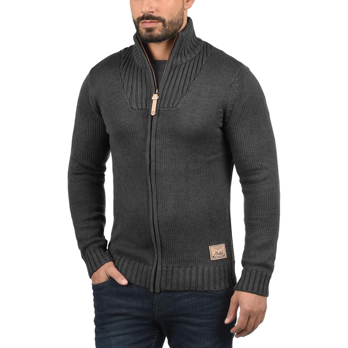 Чоловічий кардиган Soid SDPou з грубого трикотажу з бавовняної суміші, з коміром-стійкою, Regular fit, Back (9000), XXL, Темно-сірий меланж (8288)