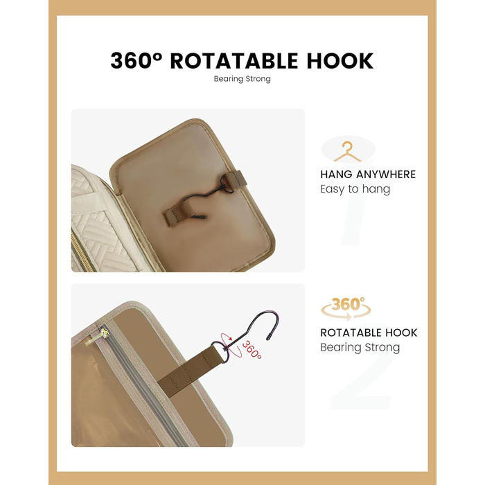 Сумка для косметики OVEVOOK водонепроникна, велика, з гачками, для жінок (Темний хакі, M)