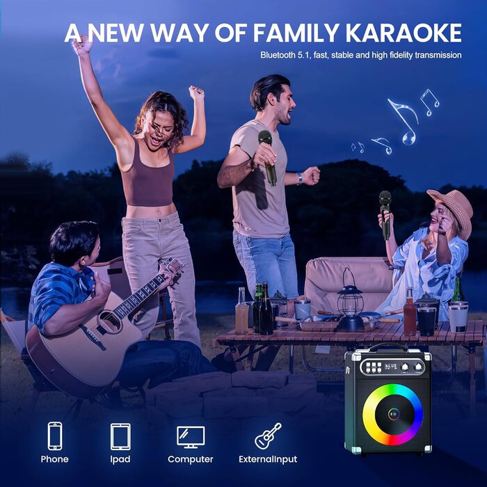 Портативна караоке-система: 20W PA-система з 2 бездротовими мікрофонами UHF та акумуляторами, для дому