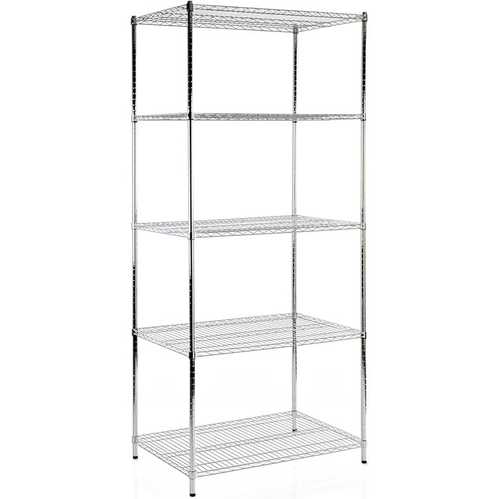 Floordirekt Kitchen Shelf, Grid Shelf, Metal Shelf | Load capacity approx. 70kg per level Multifunctional storage shelf, bathroom shelf, storage shelf, cellar shelf Chrome (60x35x90cm | 3 shelves) Everest (90 x 60 x 200 cm | 5 shelves)