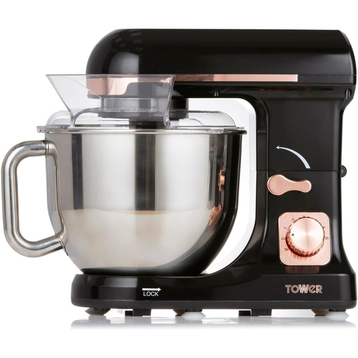 Tower 1000W 3-in-1 Stand Mixer with 6 Speed Settings & Pulse - Rose Gold