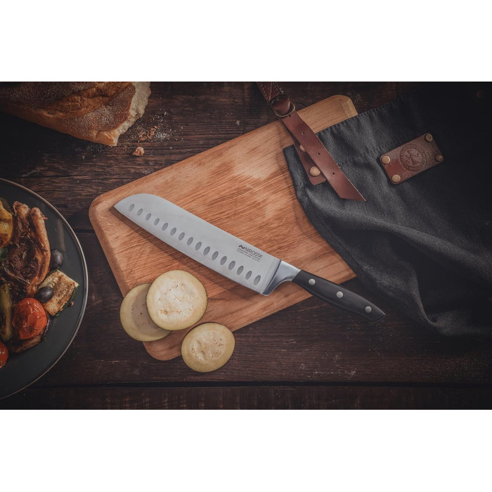 Ніроста Trinity – професійний ніж Сантоку з нержавіючої сталі 34 см, ручне заточування, з захистом пальців