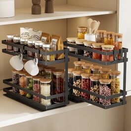 Magheo 2 шт. Висувний органайзер для спецій, металевий, 2-ярусний, для шафи, без свердління, чорний