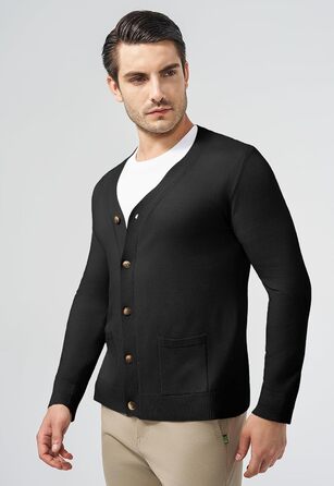 Чоловічий светр з V-подібним вирізом KUYIGO, чорний, з довгими рукавами та кишенями, розмір M-3XL