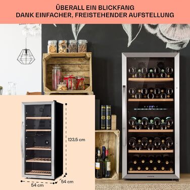 Klarstein Wine Refrigerator - Freestanding 33 Bottle Wine Cooler with Dual Zone & Glass Door - Indoor/Outdoor Beersafe with LED Lighting - 5-18°C