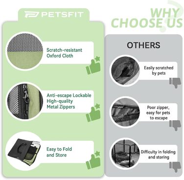 PETSFIT Розкладний вольєр для цуценят та дрібних тварин, вольєр для собак, котів, сірий/зелений, 92x84x53 см