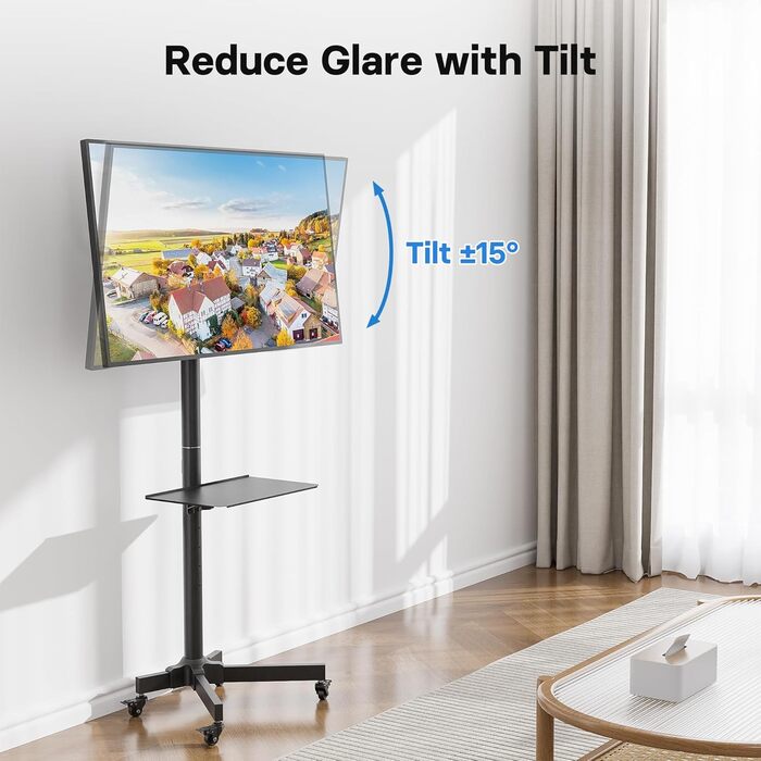 Підставка для телевізора BONTEC на коліщатках для Plasma/LCD/LED телевізорів 23-60 дюймів, регульована по висоті, з підсвічуванням та немаркими колесами, VESA до 400x400, до 40 кг, чорний