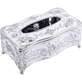 LIOOBO Tissue Box Rectangle Plastic with Lace Edge Flower Pattern Cosmetic Tissue Box Napkin Dispenser (Silver)
