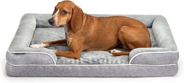 Ортопедичне ліжко для собак Lionto з піднятим бортиком, 97x71x17 см, м'який фланелевий килимок, знімний та пральний чохол, неслизьке, для собак та котів, сірий