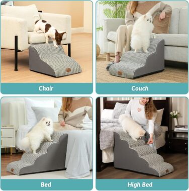 Dog Stairs for Small Dogs 50cm, Pet Stairs for Bed made of High-Density Sponge, Dog Stairs Dog Ramp with Washable Cover and Non-Slip Bottom, 40x72x50cm, 4 Steps, (White/Black, 4 Steps (40x72x50cm))