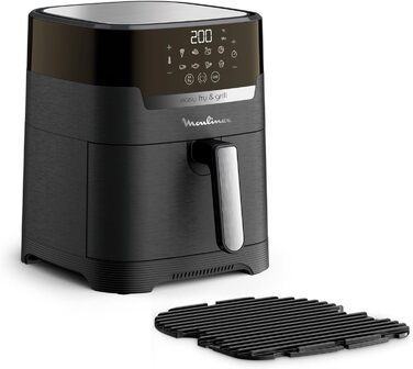Moulinex Easy Fry & Grill Digital 2-in-1 Oil-Free Fryer XL + Grill, 4.2 l Capacity, Up to 6 People, 8 Programs, Adjustable Temperature, Timer, Air Fryer EZ505810, Black