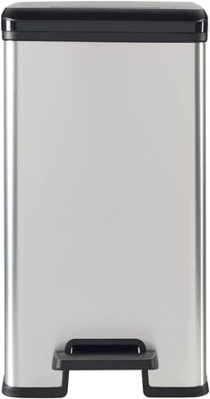 Сміттєвий кошик Curver Deco Slim 40 л, пластиковий, чорний/сріблястий металік, 39.3 x 25 x 60.7 см