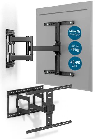 Настінний кріплення для телевізора Xantron Slim Fit, поворотний, з аксесуарами - відстань від стіни 27 мм, 43-90 дюймів, VESA до 600x400, до 75 кг - SLIMLINE-466US