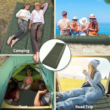 Airminti Self-Inflating Camping Mat - 12cm Thick, Lightweight Air Mattress with Foot Pump & Pillow, Outdoor Sleeping Pad for Camping, Hiking, Beach & Festival - Olive Green