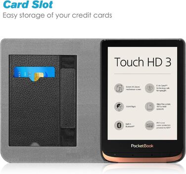 Чохол Fintie для Pocketbook Touch HD 3 / Touch Lux 5/4 / Basic Lux 4/3/2 та Pocketbook Color: з підставкою, кишенями для карток, петлею та авто-ввімкненням/вимиканням (Чорний)