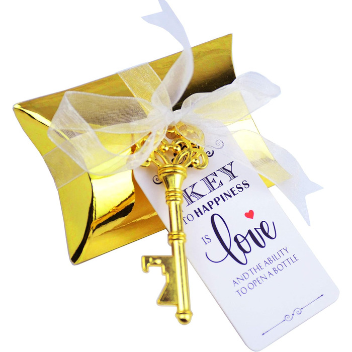 Makhry 50-Piece Skeleton Bottle Opener Wedding Bottle Opener Wedding Key Wedding Souvenir Gift Set Gift Set with Box Band Label (Antique Gold)