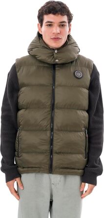 Чоловіча жилетка з пуховим наповнювачем – преміум якість, м'який матеріал, знімна капюшон (L, Хакі)