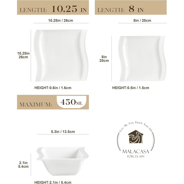 MALACASA Flora Marble Porcelain Dinnerware Set - 30 Piece Combination Set with Coffee Cups, Saucers, Dessert Plates, Soup Plates & Dinner Plates (White)