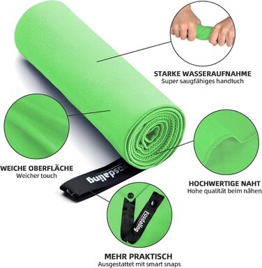 Набір з 3 рушників з мікрофібри - великий 200×100 см та 2 маленьких 80×40 см, швидковисихаючі спортивні рушники з мікрофібри, для подорожей, ванни, фітнесу та пляжу (зелений)