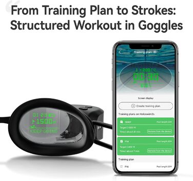 Holoswim 2s AR smart swimming goggles, anti-fog swimming goggles, fitness tracker, displays your stats, compatible with open water mode
