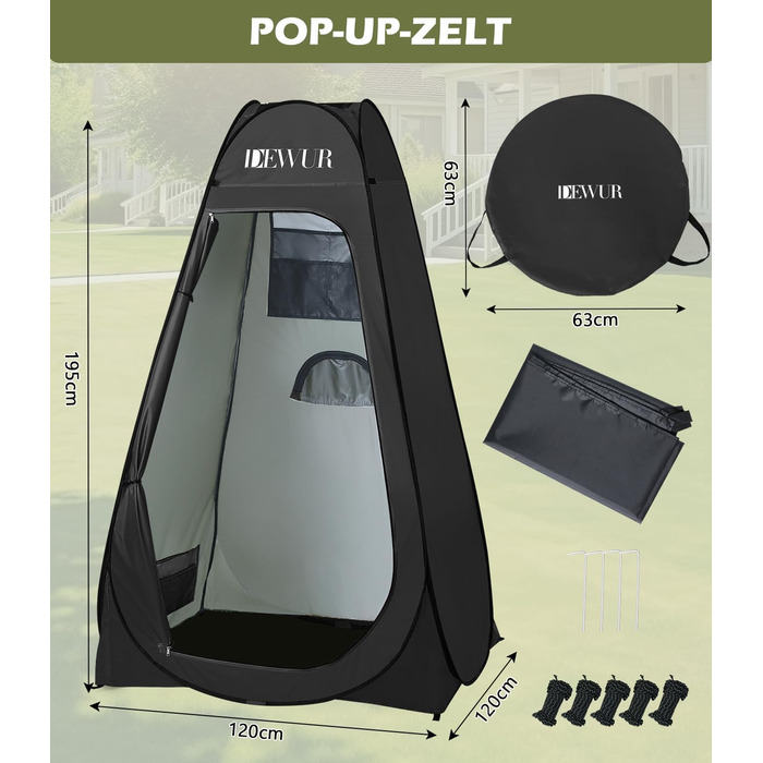 Намет для туалету Dewur для кемпінгу з UV 50+ захистом, душовий намет, Pop-Up переодягальня, мобільний туалет для відпочинку на природі, пляжі та кемпінгу, з сумкою, зелений (чорний)