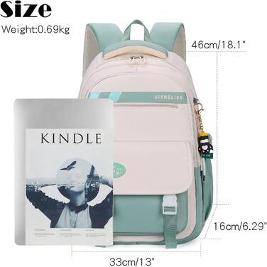 Дитячий рюкзак для школи: водонепроникний, нейлон, кілька відділень, легкий, для дівчаток та хлопчиків, для подорожей та спорту (зелений)