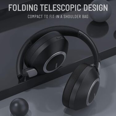 Бездротові навушники LORELEI B-C6 Over-Ear з Bluetooth, 50 годин роботи, складні, легкі, з глибокими басами, мікрофоном та амбушюрами з Memory Foam (Бежево-білий, Space Black)