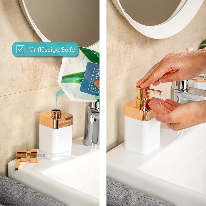 Набір для ванної кімнати Bremermann Savona 3-TLG, пластик, білий-рожезолотий: мильниця, дозатор мила, стакан