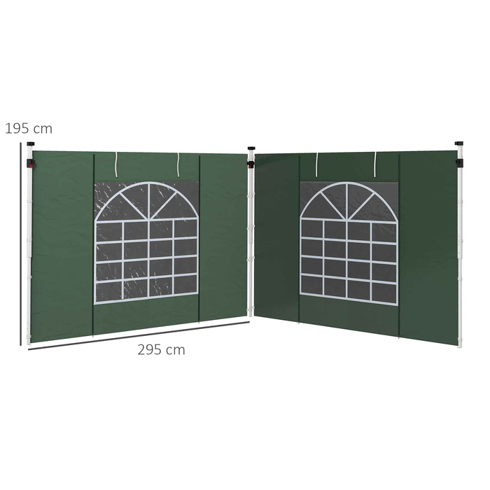 Outsunny 2-Piece Side Panels for Gazebo 3x3/3x6 m, Side Wall with Window and Velcro Closure, Waterproof Side Walls Made of Oxford Fabric, as Wind and Privacy Barrier for Party Tent, Green | Aosom